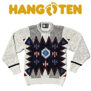 VINTAGE HANG TEN SURF SKATE AZTEC KNIT CREWNECK LONG SLEEVE SWEATER